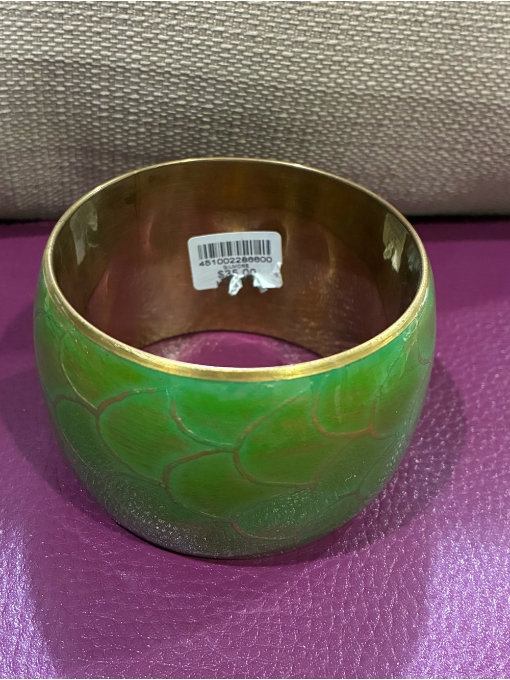 Chico’s Green Enamel Decorative Bangle Bracelet with Mermaid Scale Pattern .